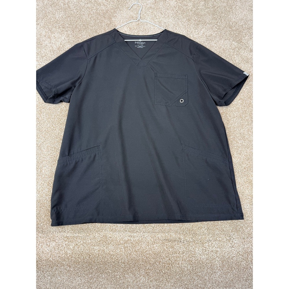 Infinity by Cherokee Womens Black V-Neck Scrub Top XL Rib‎ Knit Panels Medical
